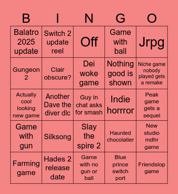 Indie world direct Bingo Card