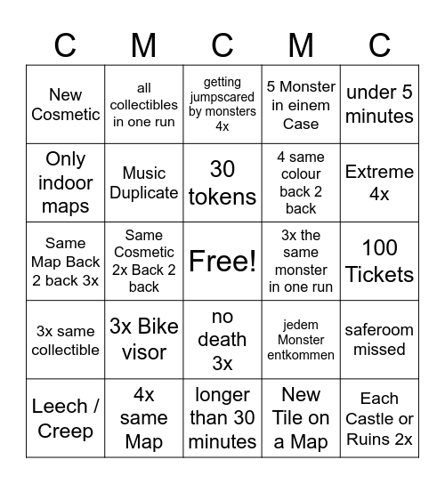 Labyrinthine Bingo Card