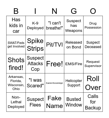 Police Cam Bingo Card