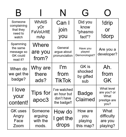 Stream-Bingo Card