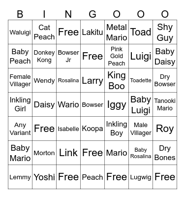Mario Kart Character Bingo Card