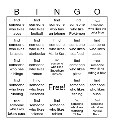 Find Someone Bingo Card