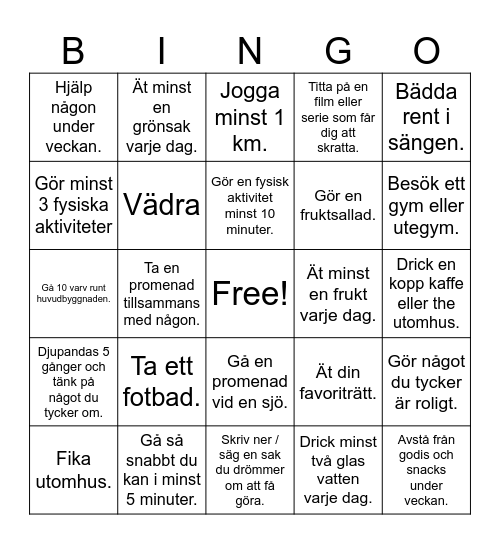 Hälsobingo V. 43 Bingo Card