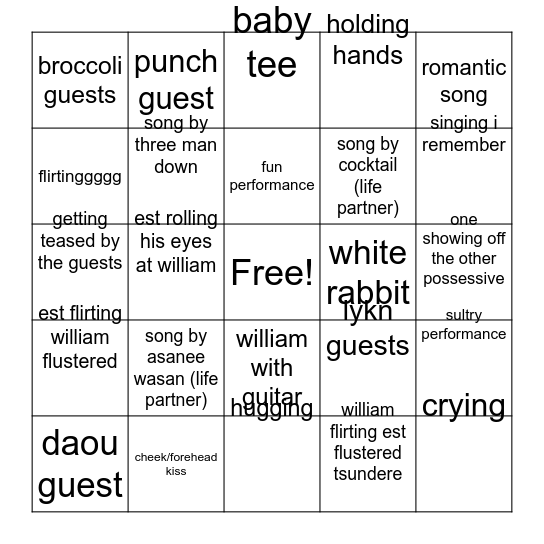 williamest fancon bingo Card