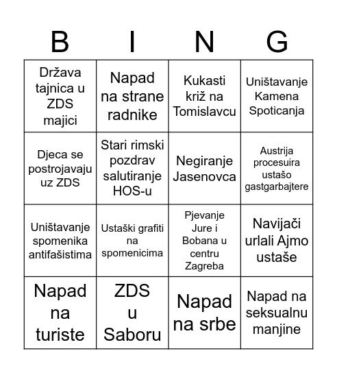 Ustaški ljetni bingo 2025. Bingo Card