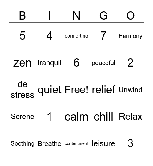 Meditation Bingo Card