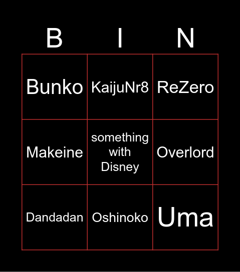 Weiss Schwarz - Stream August 2025 Bingo Card