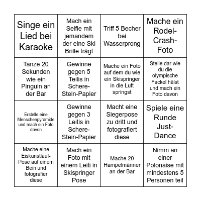 Après Ski Party Bingo Card