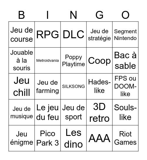Nintendo Direct Bingo Card