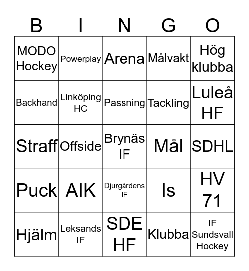 Hockeybingo Card