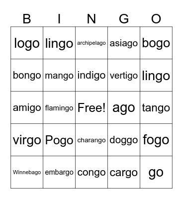 Hide & "Go" Seek Bin"GO" Bingo Card