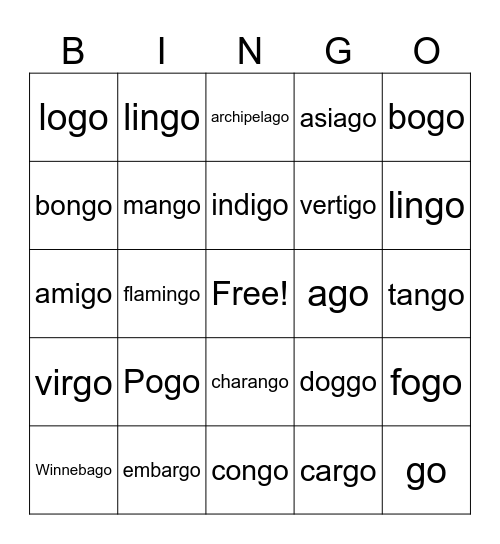 Hide & "Go" Seek Bin"GO" Bingo Card