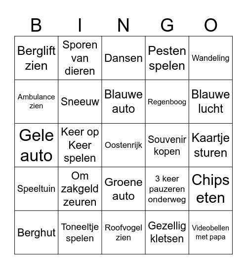 Vakantie Bingo Card
