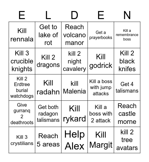Elden ring Bingo Card