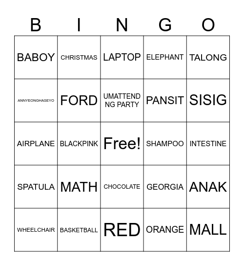 DIANA Bingo Card