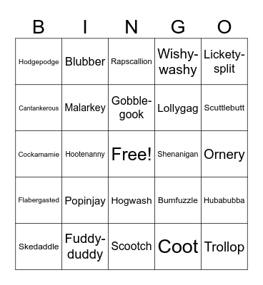 Funny Words Bingo Card