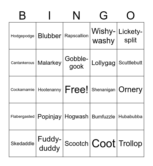 Funny Words Bingo Card