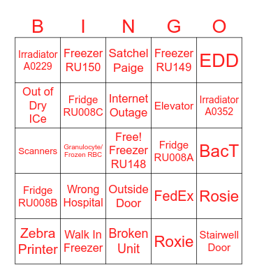 Hospital Services Bingo Card