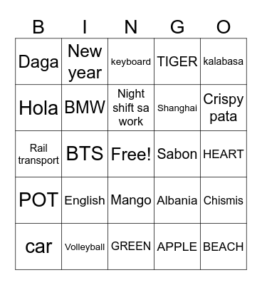 DIANA Bingo Card