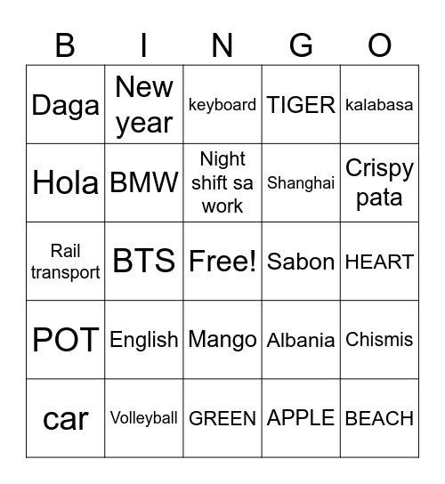 DIANA Bingo Card