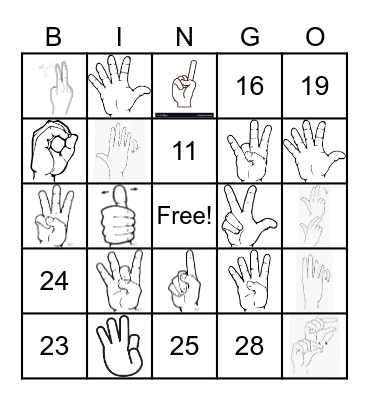 ASL Number Bingo Card