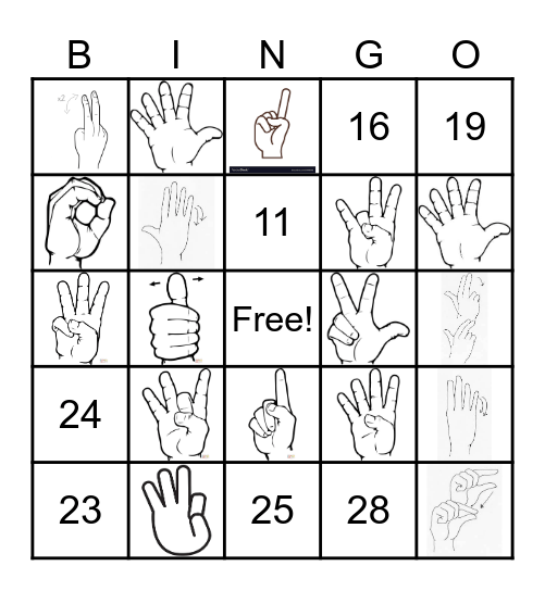 ASL Number Bingo Card