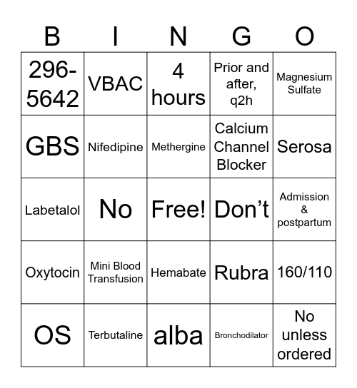 Medication & Policy Bingo Card