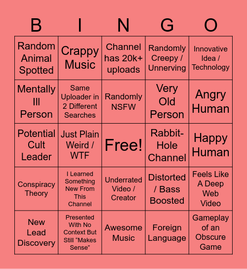 YouTube’s Recycle Bin Revised Bingo Card