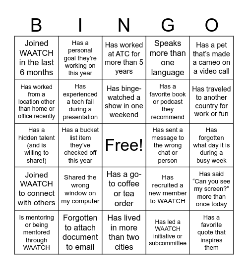 WAATCH TEAM Bingo Card