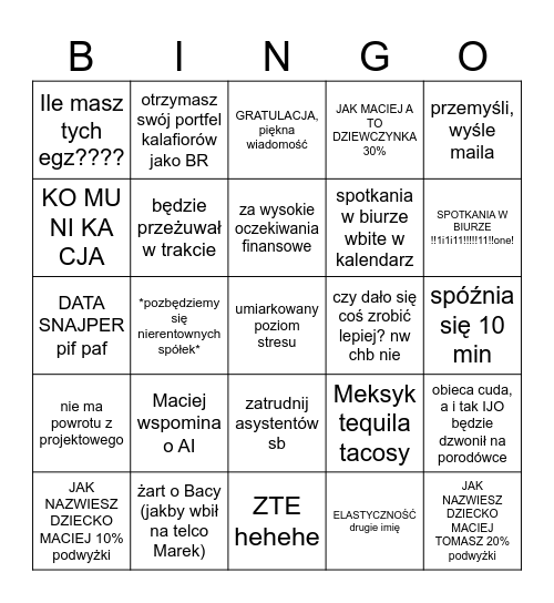 Rozmowa roczna Bingo Card