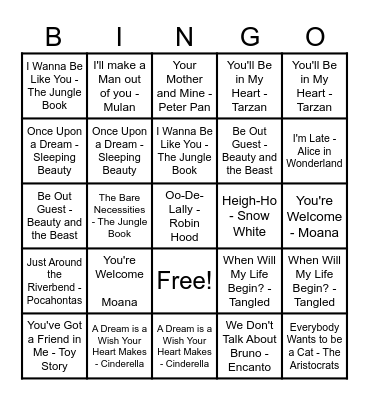 Disney Bingo Card