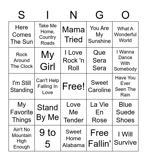 SINGO Bingo Card