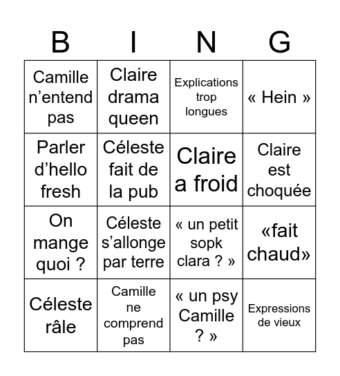 Bingo des vacances Bingo Card