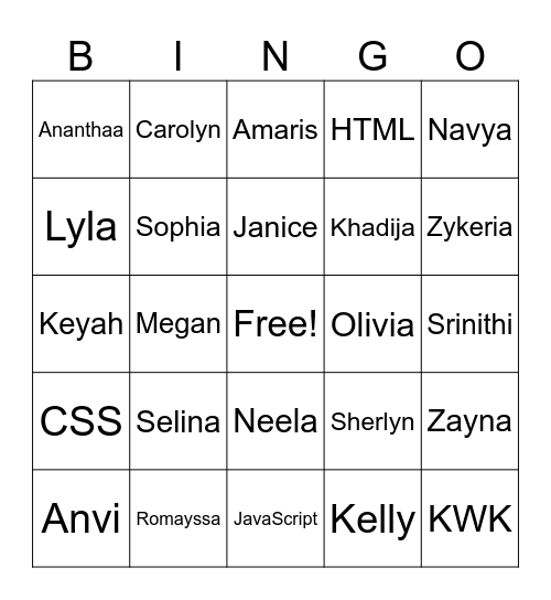 House A Bingo Game! Bingo Card