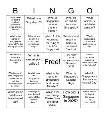 National Day Theme Bingo Card