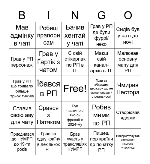 Бінґо НУМРП Bingo Card