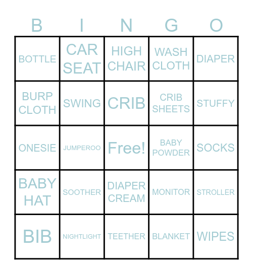 BINGO, BABY Bingo Card