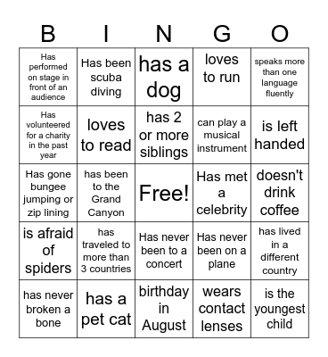 GET TO KNOW YOU BINGO Card