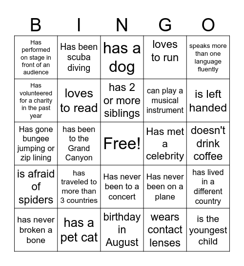 GET TO KNOW YOU BINGO Card
