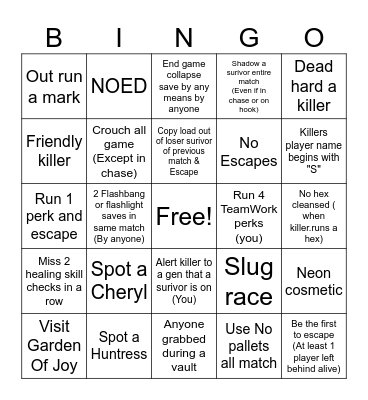 DBD SURIVOR Fun Bingo Card