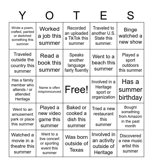 Newsroom First-Day Bingo Card