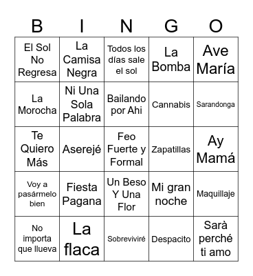 Bingo Musical Bingo Card