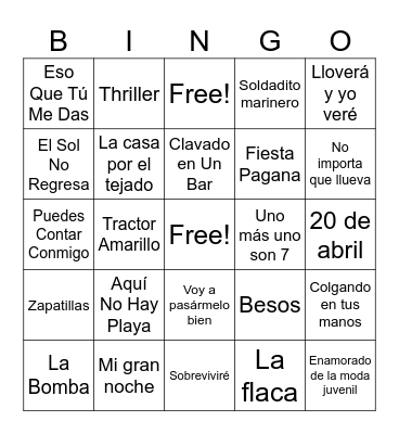 Bingo Musical Bingo Card