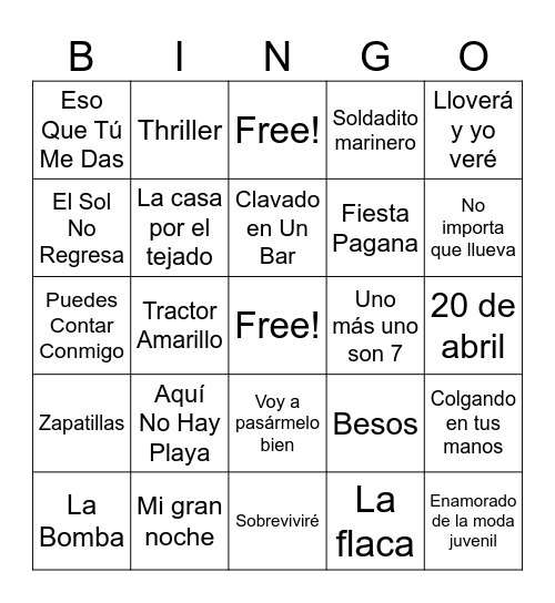 Bingo Musical Bingo Card