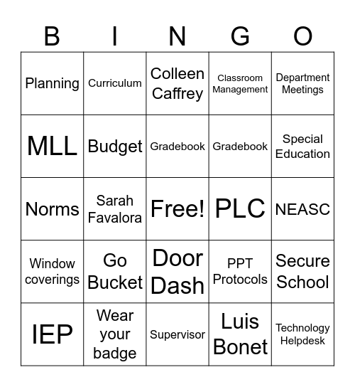 Back to School PD 25-26 Bingo Card