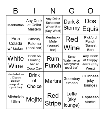 Cruise Ship Binfo Bingo Card