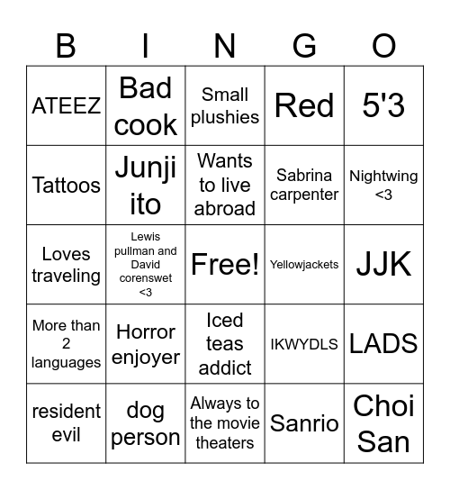 Chiara's Bingo Card