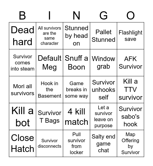 DBD Moan Bingo Card