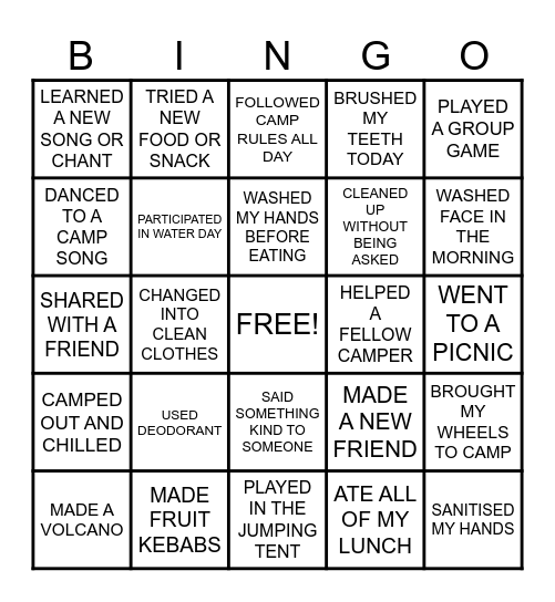 CAMP CREATION & A BARREL OF FUN! Bingo Card