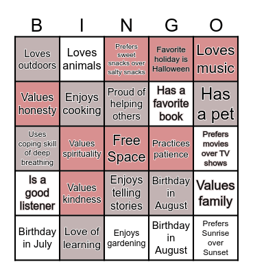 Get to know you: BINGO Card
